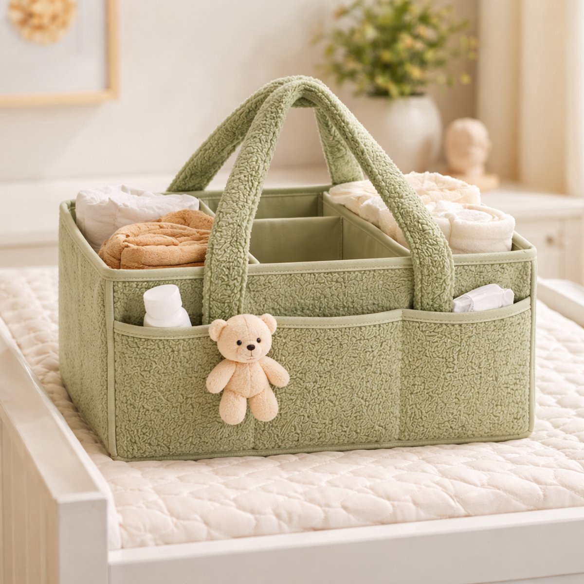 Vavida - Commodemandje - Groen - Teddy - 40 x 26 x 17 cm - Babykamer - Baby - Commode - Mandje – foto 3