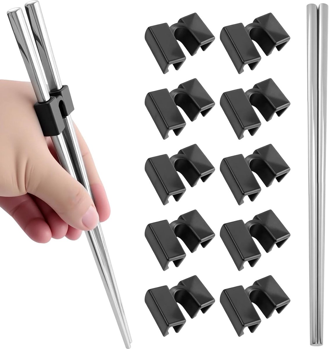 Chopsticks set met 10 helpers - roestvrij staal - herbruikbaar - ideaal voor volwassenen en kinderen - SnelShoppen