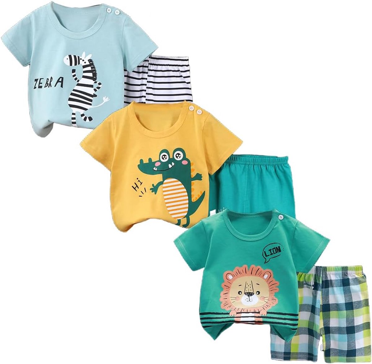 Baby jongens 3-delige set korte mouwen - 6 stuks met/zonder schoudergesp - comfortabele stof - SnelShoppen