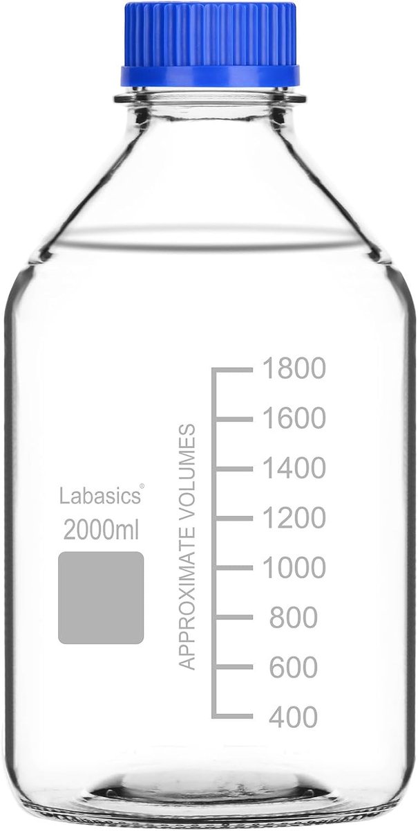 Ronde media opslagflessen 2000ml - borosilicaatglas - GL45 schroefdop - ideaal voor laboratoria - SnelShoppen