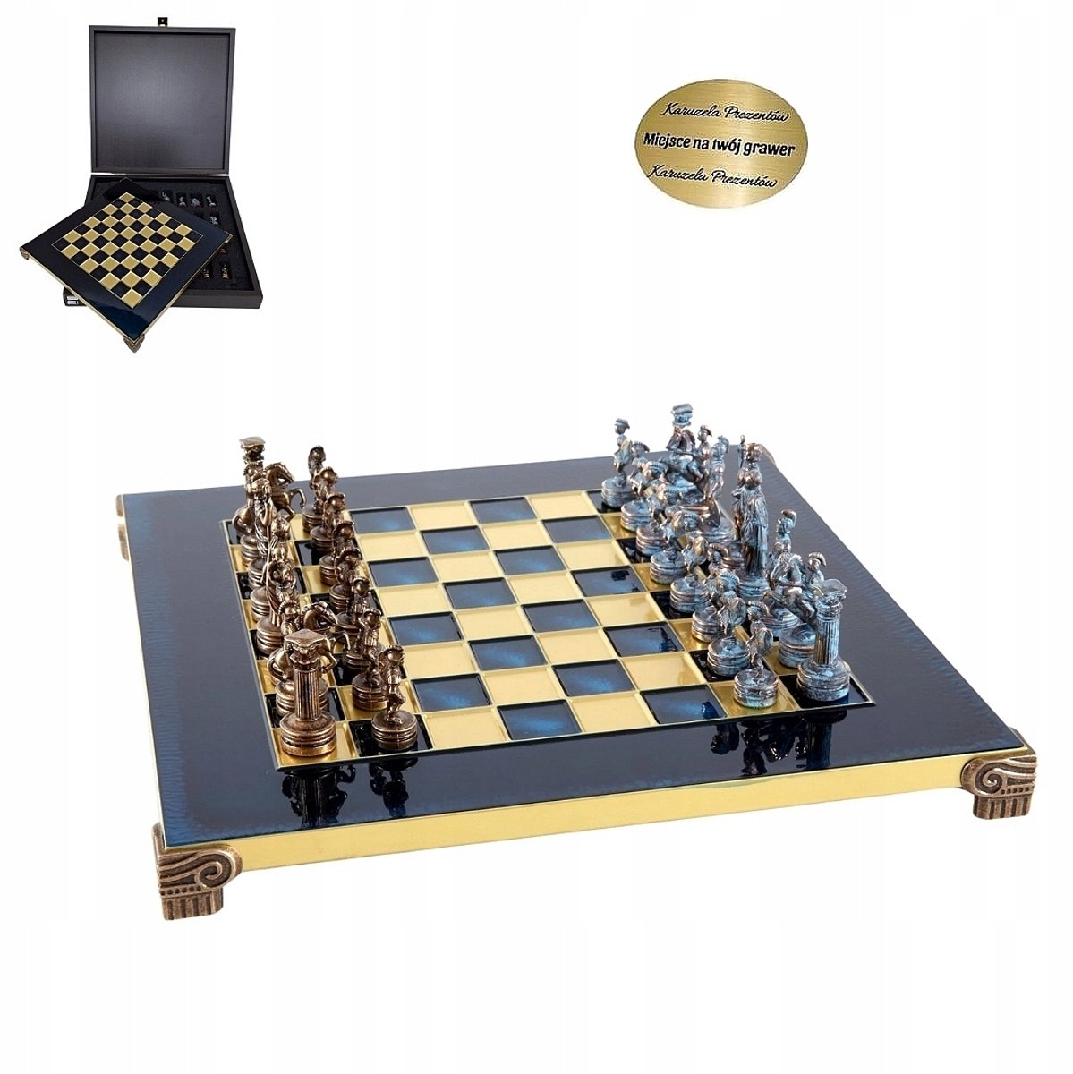 Grieks & Romeins Metaal Schaakset - Luxe Houten Kist
