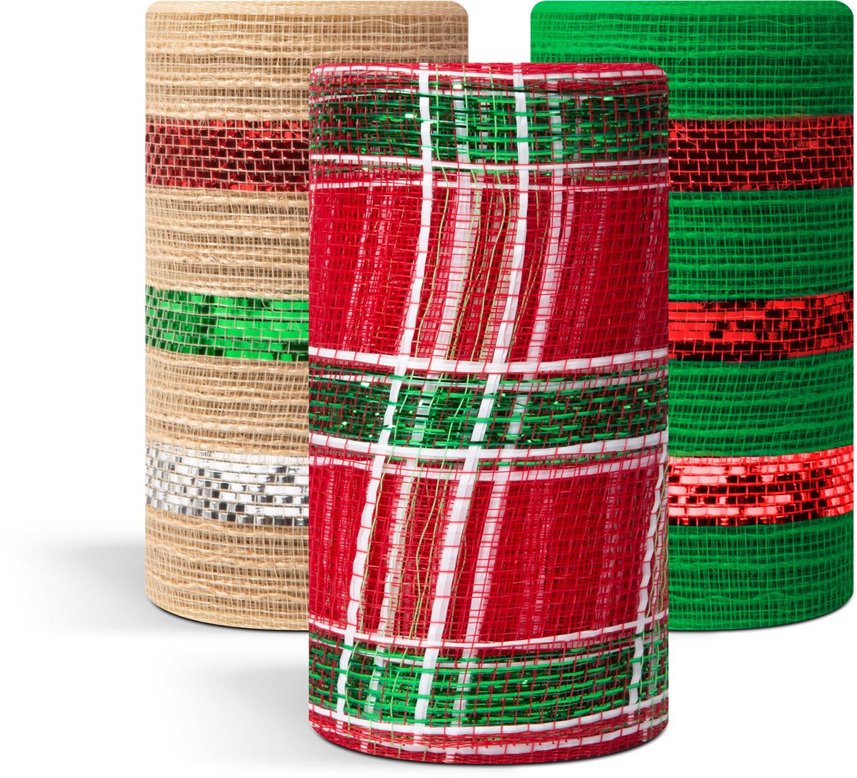 Kerstdecoratie gaas - 9,15 mx 15 cm - 3 soorten 1 Stuks [58627]