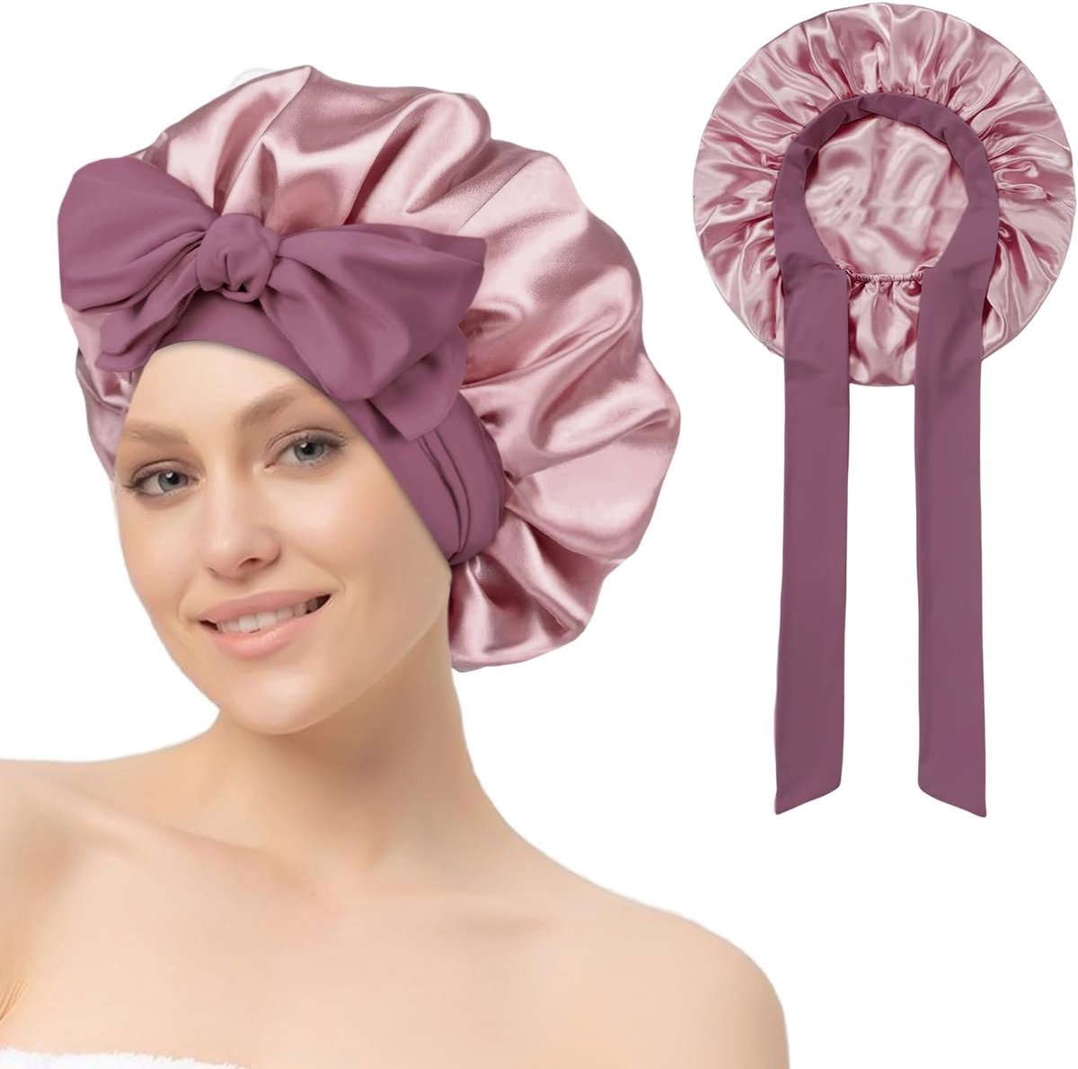 Slaapmuts Satin - Lichtroze - Geschikt voor lang en krullend haar - Beschermt haar tijdens het slapen - ShopVlot