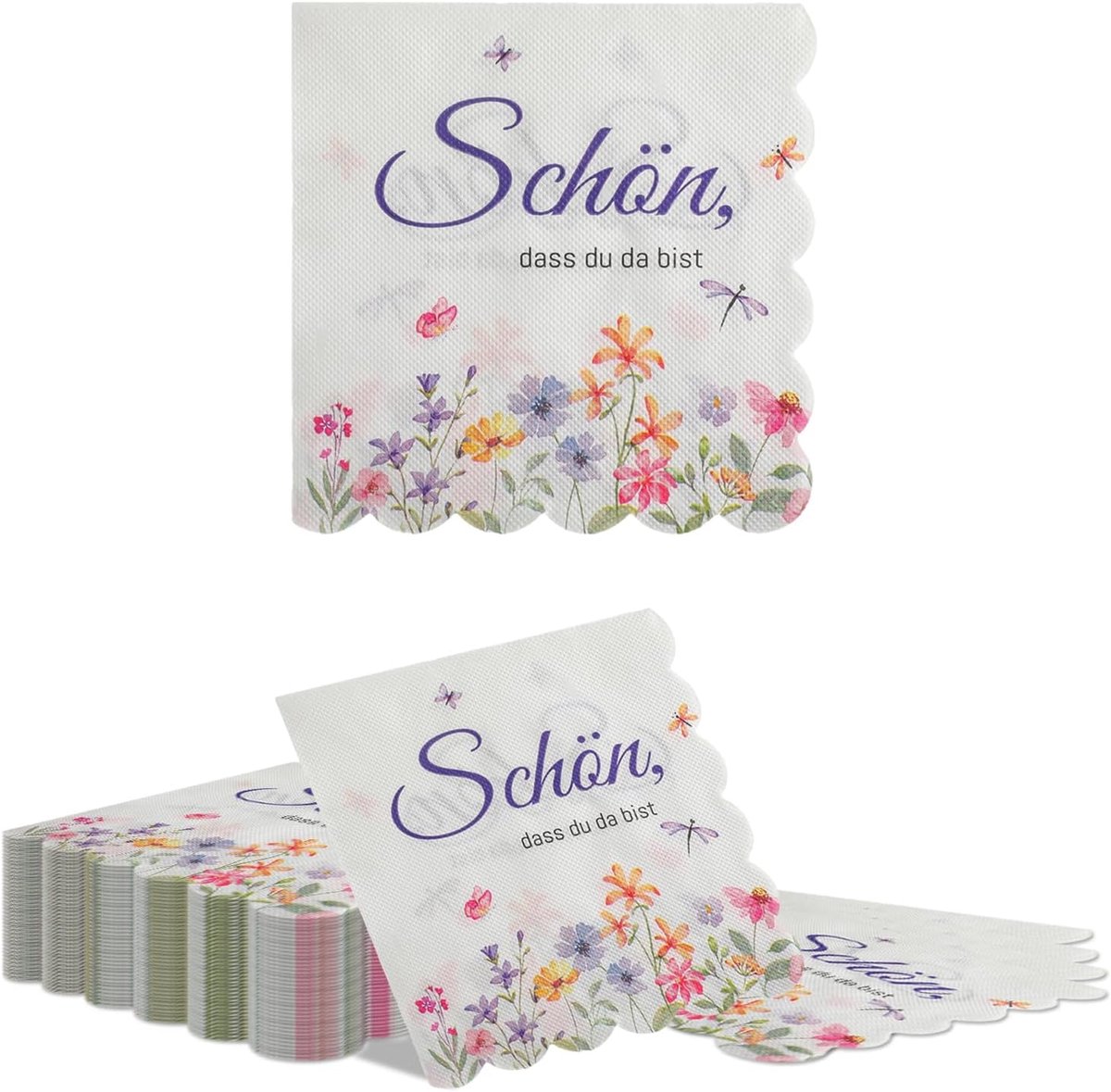 Servetten 33x33cm - golvende rand bloemen - 'Mooi dat je er bent' - voor babyshower en verjaardag - ShopVlot