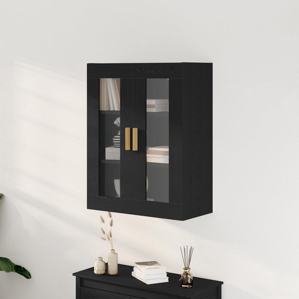 Wandkast - Opbergkast Kast - Stijlvol Ordenen - Strak Modern Design - 695 x 34 x 90 cm - Zwart Eiken