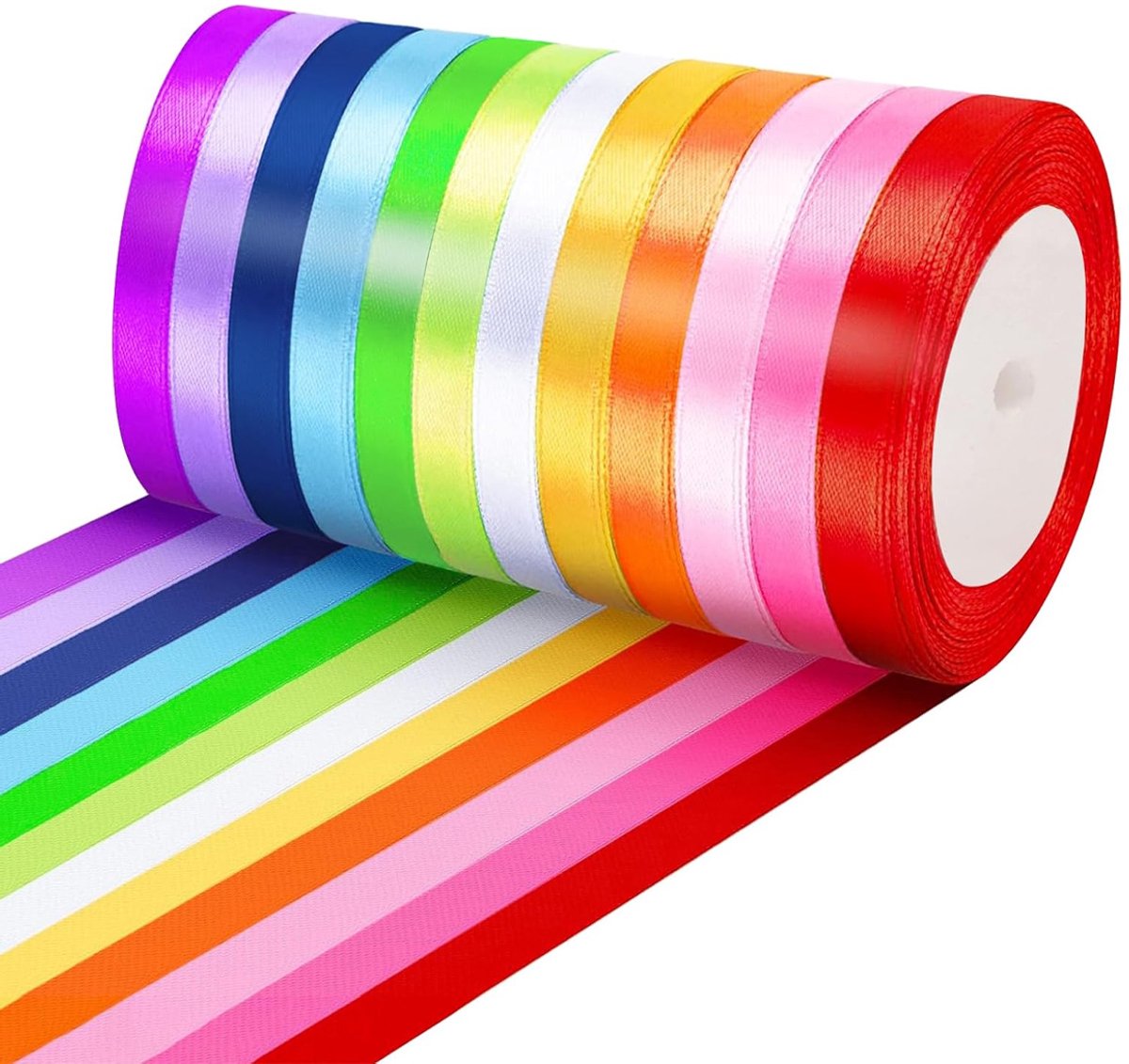 longziming - Satijnlint - Lint Rol - Decoratielint - Dubbelzijdig Glanzend Oppervlak - Wasmachinebestendig En Kleurvast - Polyester Satijn - Zacht Soepel En Kreukelvrij - Ideaal Voor Grote Projecten - 12 Stuks