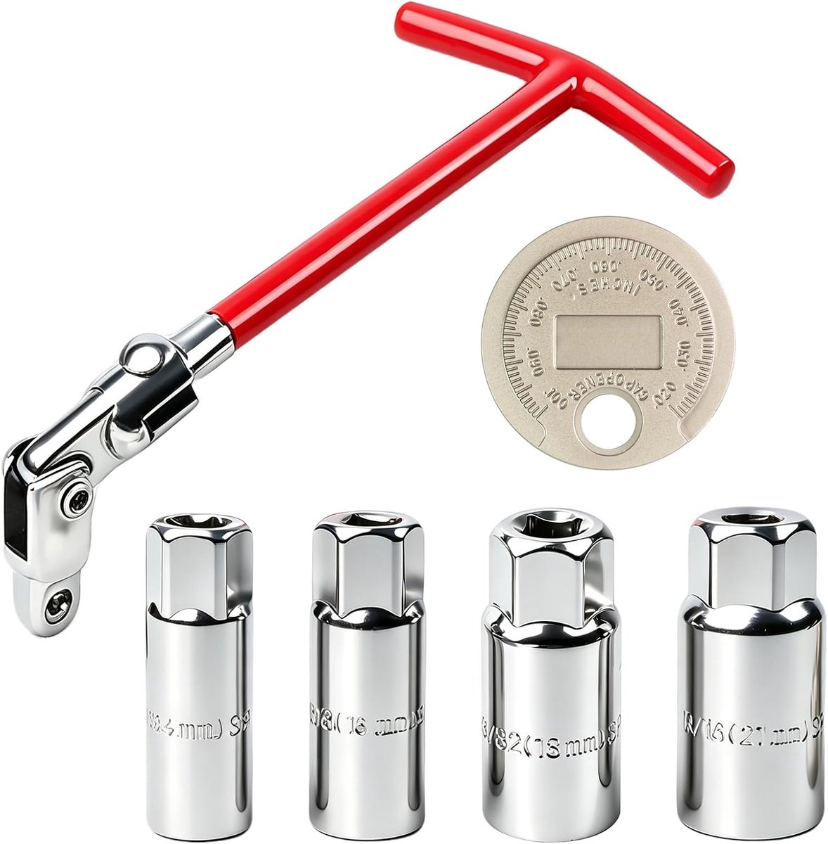 Bougiesleutel 14/16/18/21 mm - 6 flexibele bougiesleutels - universeel met T-handgreep - ideaal voor auto en motorfiets - ShopVlot