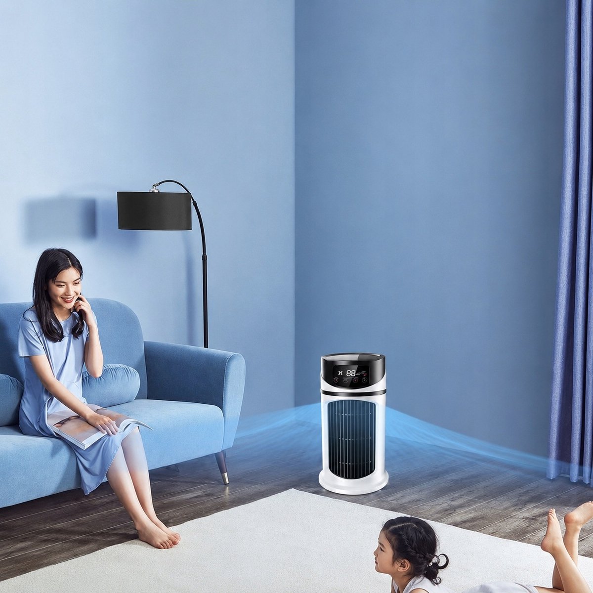 Draagbare Airco - Torenventilator - Mobiele Aircooler - Ventilator Staand - Tower Fan - met Nevelkoeling & Timer - 6 Snelheden - 300 ml - USB - Persoonlijke Koeler - Voor Slaapkamer & Woonkamer & Kantoor – foto 6