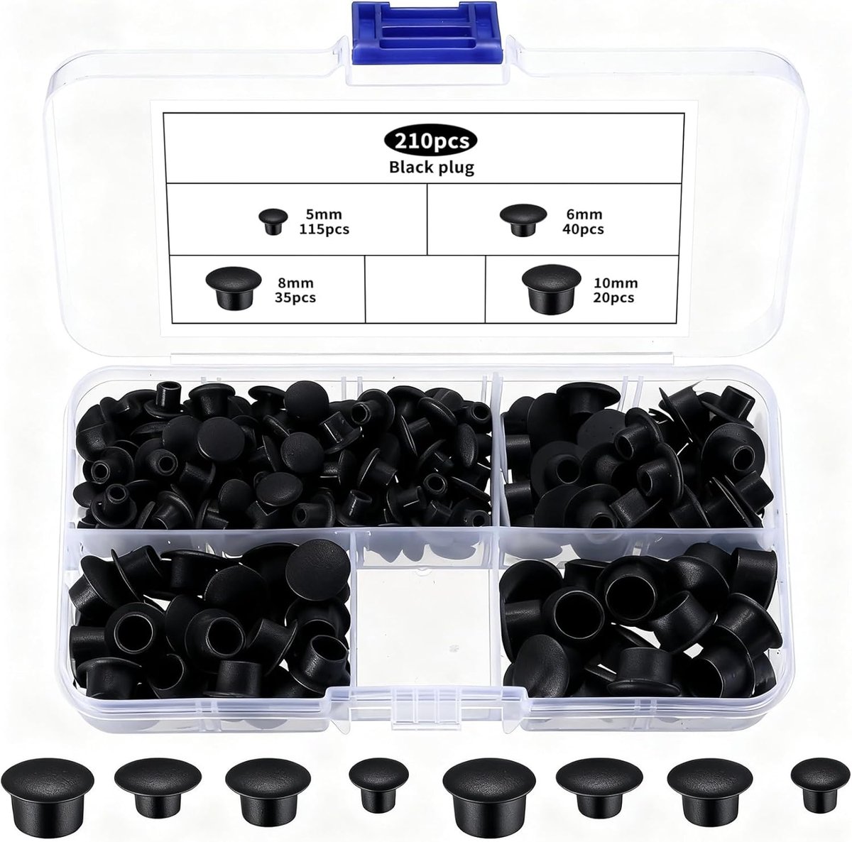 Gatafdekkappen 210 Stuks - Zwart Plastic - Stevige Blind Caps - Ideaal voor Meubels en Kasten - ShopVlot