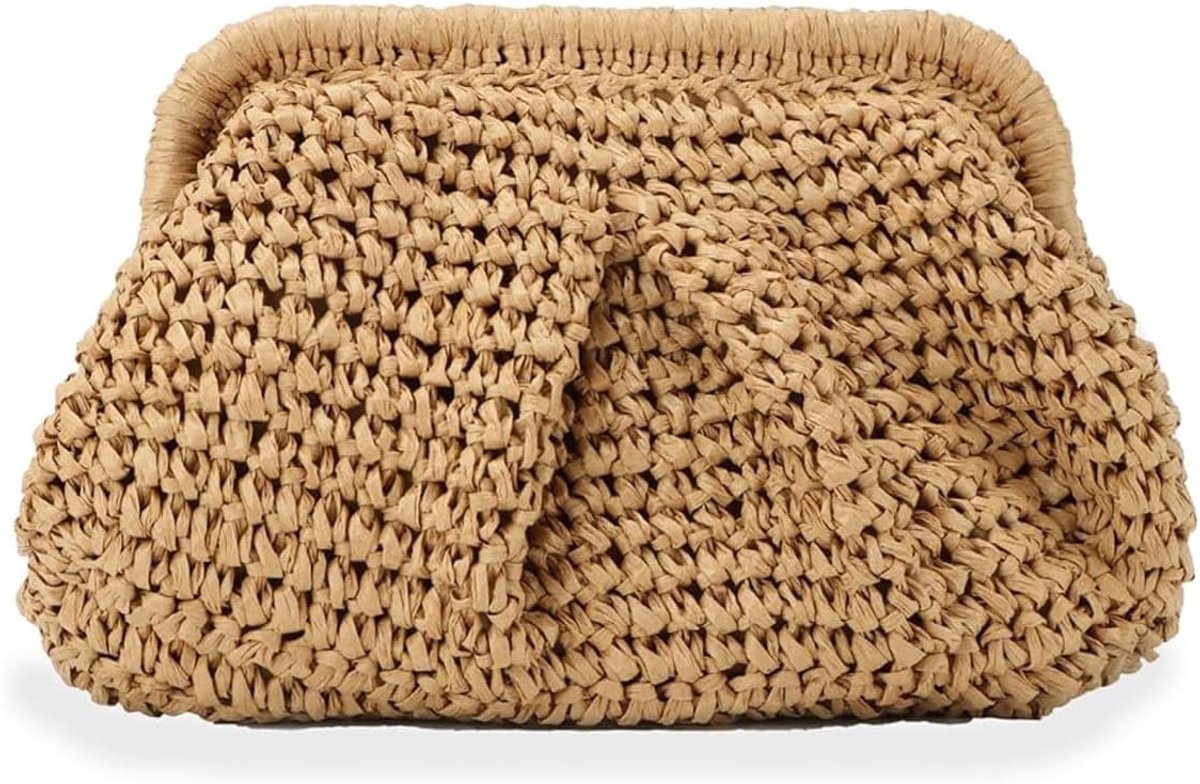 Dames Stro Clutch Portemonnee - Wolken Dumpling Tas - Geweven Schoudertas - Perfect voor Zomerstrand - ShopVlot