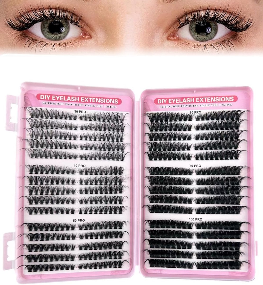Wimperextensions 640 stuks - clusterwimpers 10D-80D - mix kunstwimpers - perfecte doe-het-zelf wimperverlenging - ShopVlot