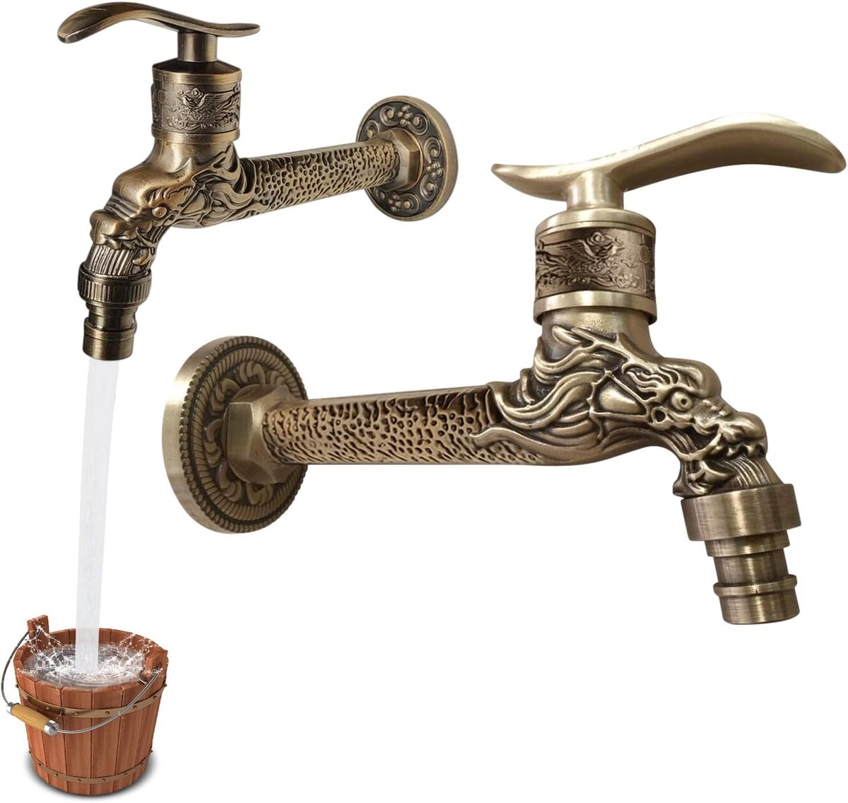 Tuinkraan Lange Handgreep - Antiek Bronzen Kraan - Elegante Vintage Stijl - Ideaal voor Tuin en Balkon - ShopVlot