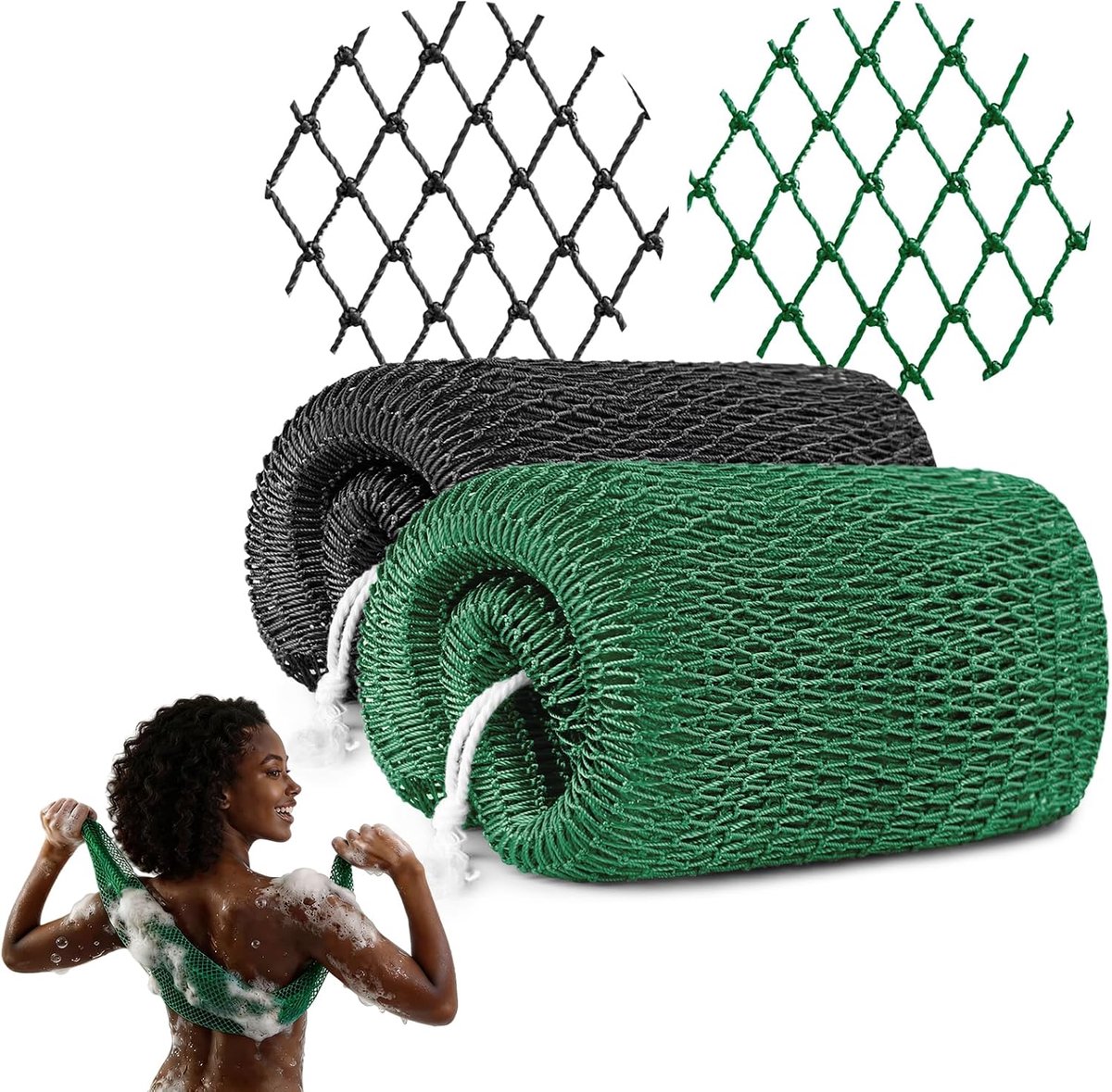 Afrikaanse net spons 2 stuks - zwart en groen - exfoliërend - voor grondige huidverzorging - ShopVlot