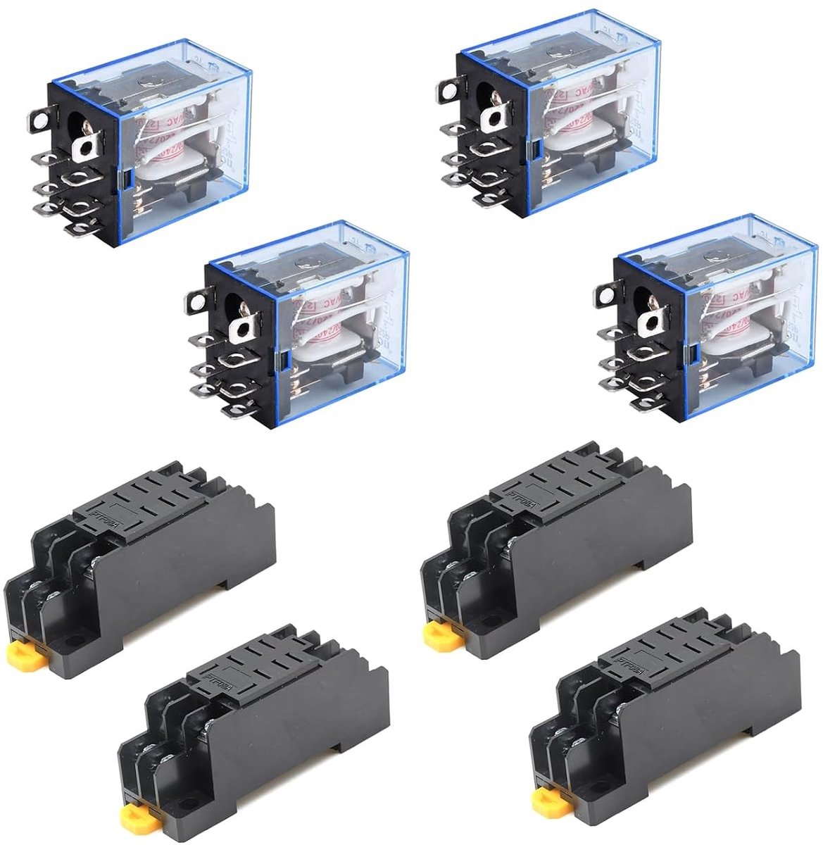Relay 220V AC 10A - DPDT met LED-indicator - 4 stuks met basis - ideaal voor elektrische schakelingen - ShopVlot