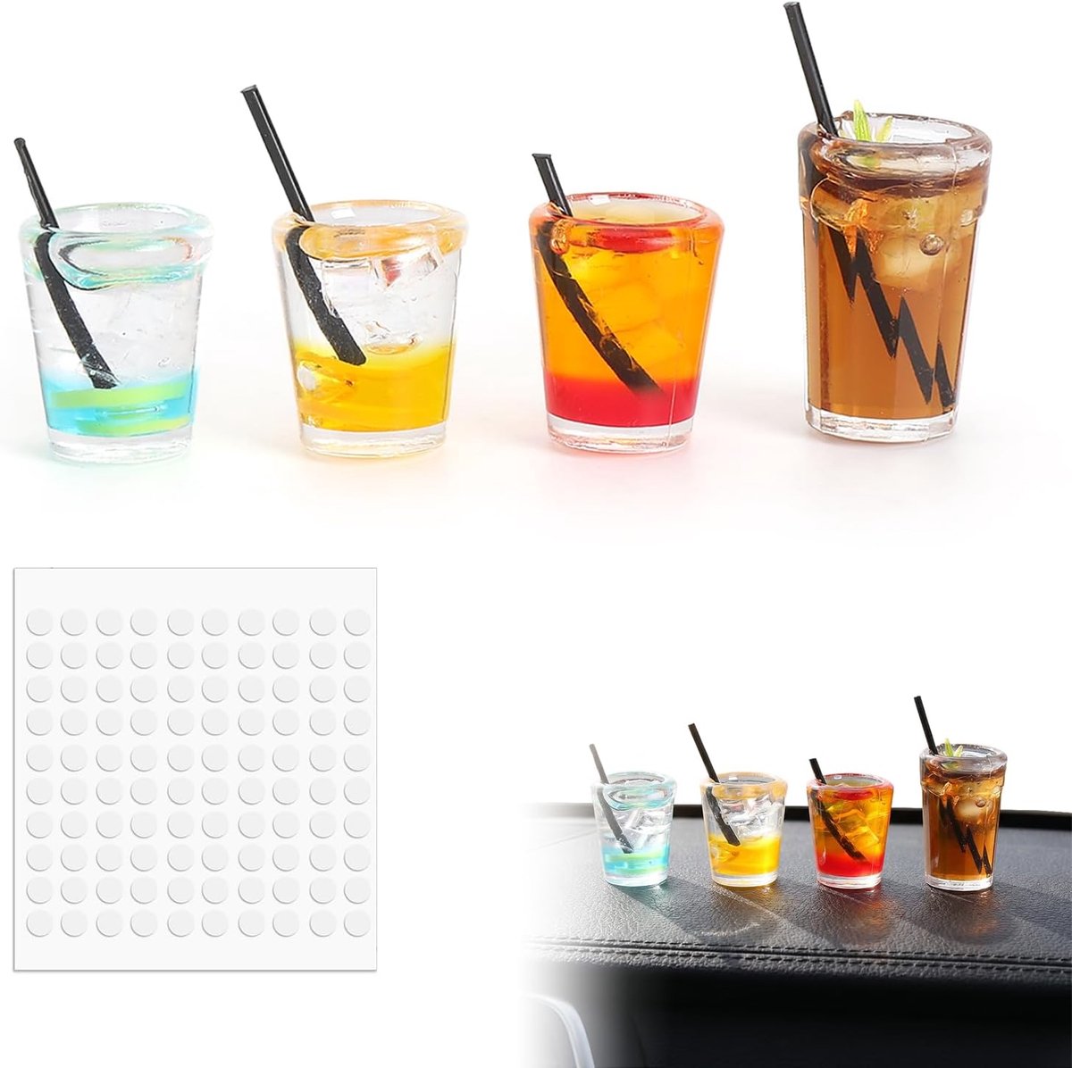 mini-drankjes auto-interieurdecoratie - 4 stuks - realistische mini-dranken - creatieve doe-het-zelf accessoires - ShopVlot