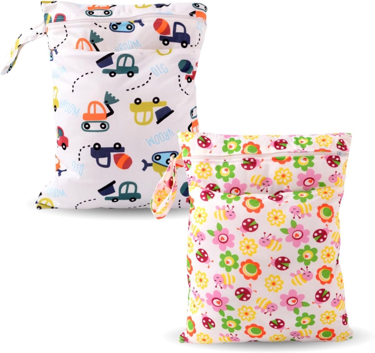 Waterdichte luiertas 2 stuks - natte tas met ritssluiting - 30 x 40 cm - ideaal voor onderweg - ShopVlot