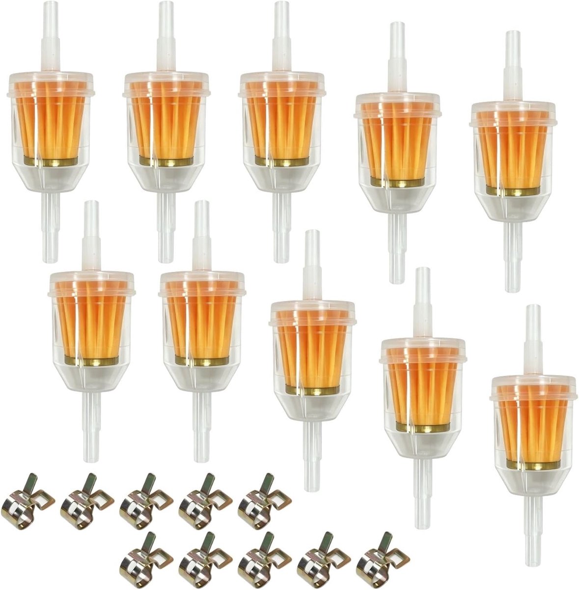 benzinefilter 10 stuks - brandstoffilter met slangklemmen - transparant ontwerp - ShopVlot