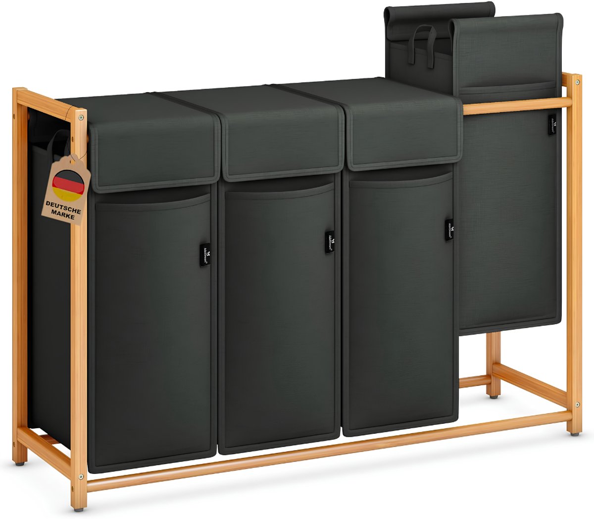 Lìon® Wasmand - 200L - Wasmand 4 Vakken - Wasmanden - Donkergrijs - 54cm x 36cm x 83cm