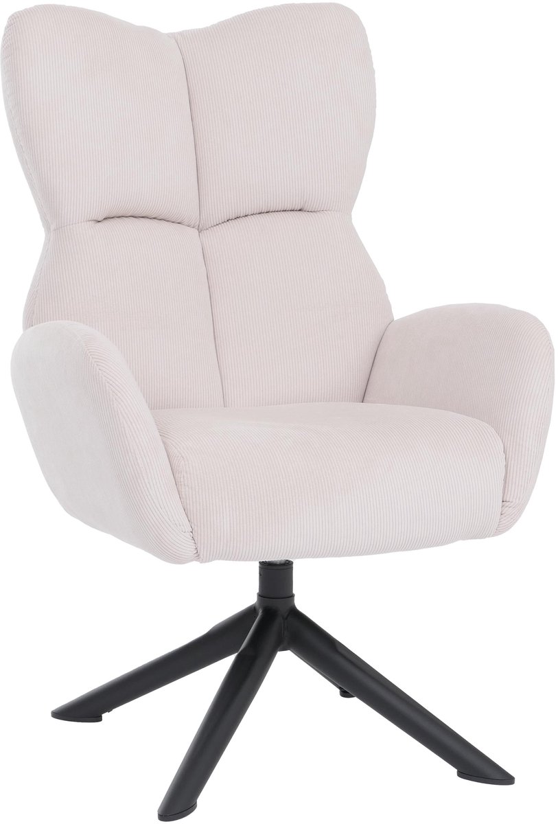 MCW Loungestoel MCW-Q54, cocktail-/gestoffeerde-/relaxstoel, draaibare loungestoel, metaal, corduroy (320 g/m²) ~ crème