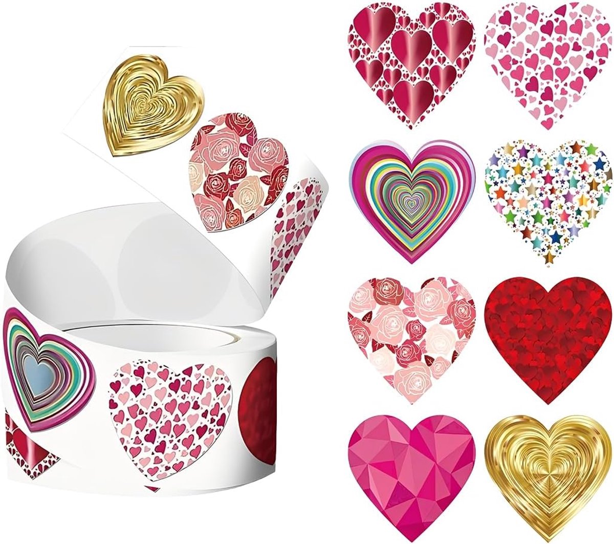 Hartstickers 500 stuks - Glanzend papier - Meerdere kleuren en patronen - Perfect voor knutselen - ShopVlot