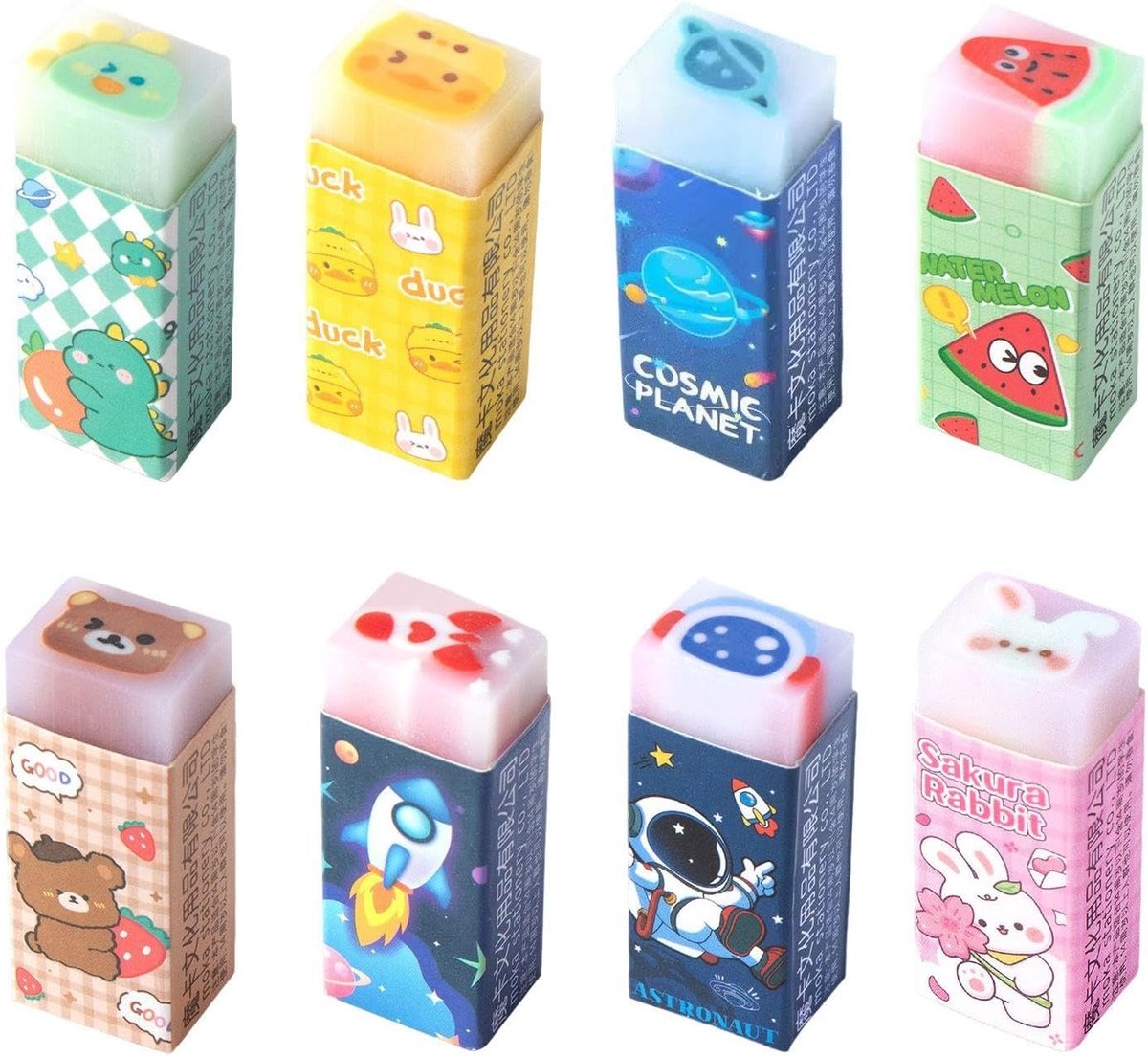 Zachte gommen 8 stuks - veelkleurig - schattige kindergommen - ideaal voor school en kantoor - ShopVlot