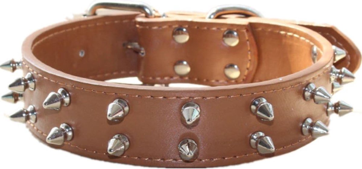 Halsband voor honden medium groot - bruine PU leren halsband - spikes en studs - duurzaam en stijlvol - ShopVlot