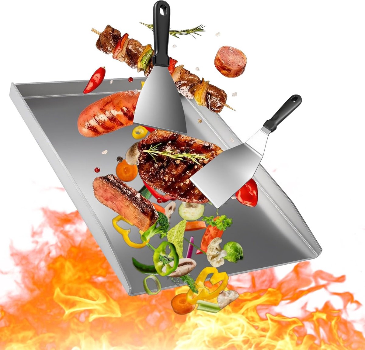 Grillplaat 40 x 30 cm - RVS - Levenslang onderhoudsvrij - Perfect voor barbecue - ShopVlot