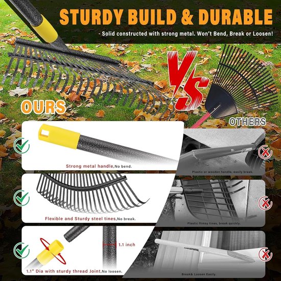 Hark voor bladeren 25 tanden - 4 delige set - stevig materiaal - ideaal voor tuinonderhoud - ShopVlot — afbeelding 2
