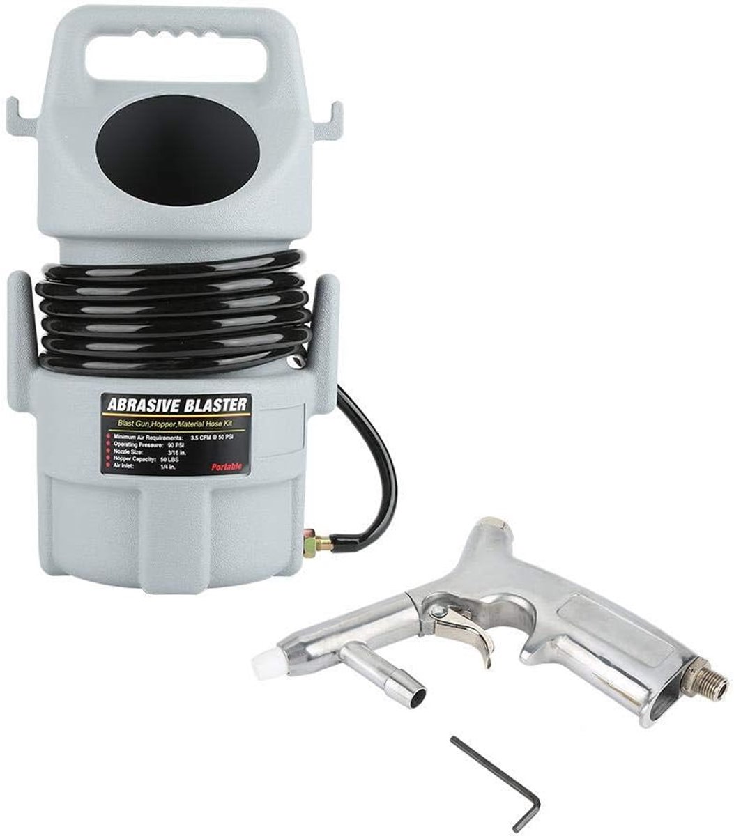 Mobiele zandstraalmachine 50lbs - draagbaar pneumatisch model - met 4,5m slang - ideaal voor oppervlaktebehandeling - ShopVlot