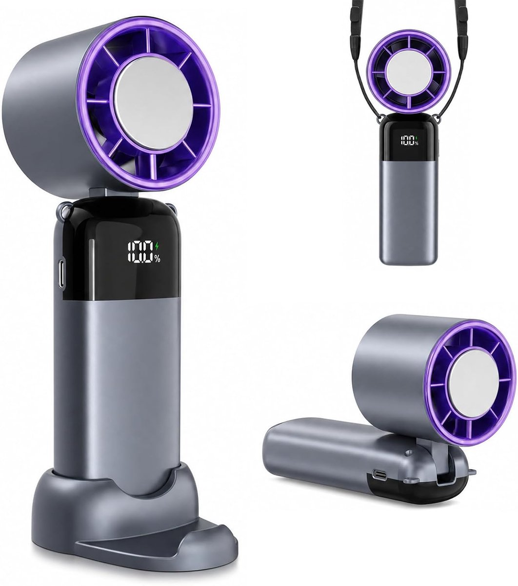 Handventilator 5000mAh - oplaadbaar mini - grijs - ideaal voor warme dagen - ShopVlot