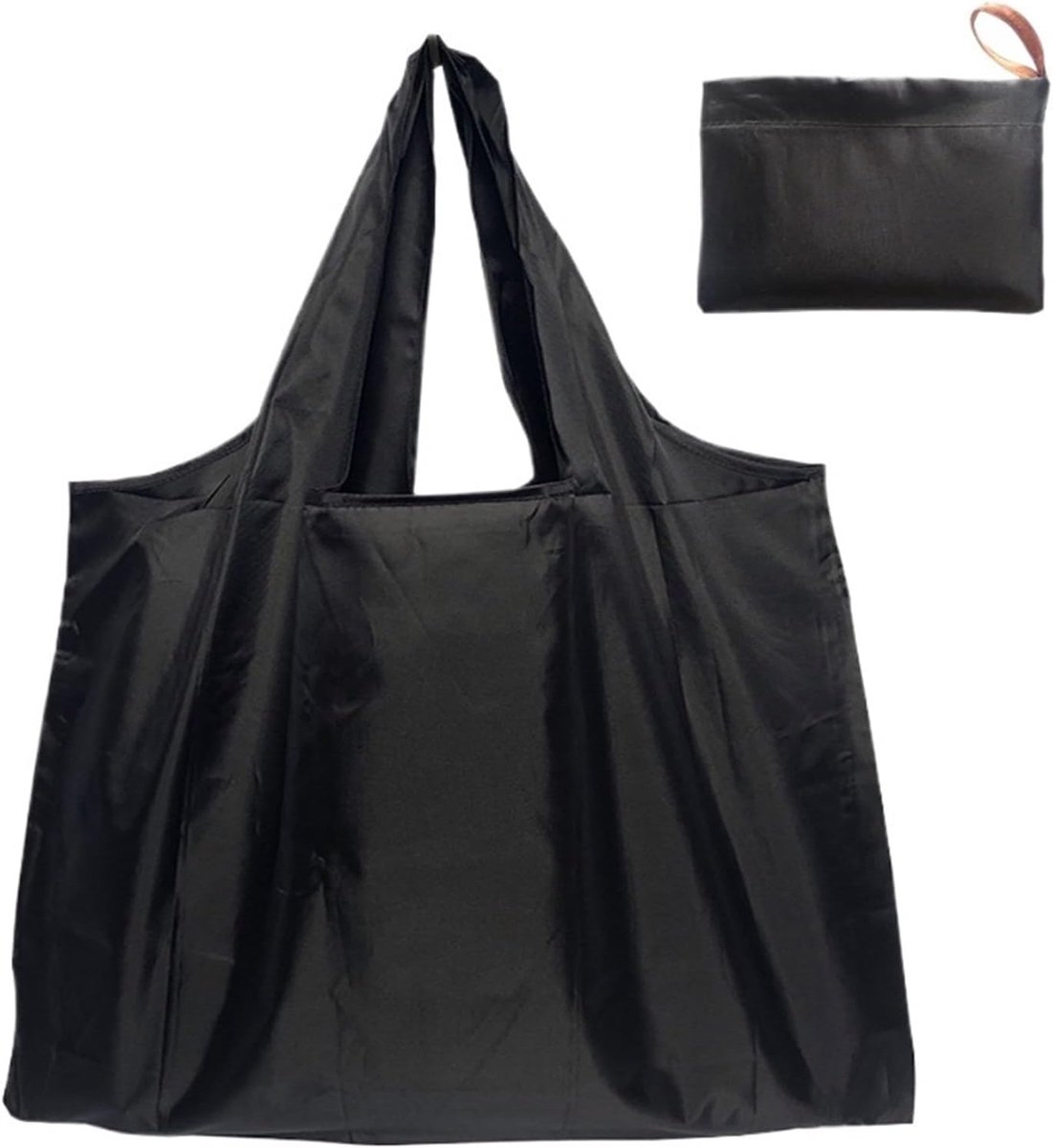 Opvouwbare boodschappentas 58 x 40 cm - zwart nylon - herbruikbaar - ideaal voor boodschappen - ShopVlot