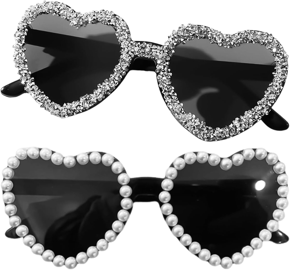 Zonnebril Liefde Diamant - Zwart Frameloos - Hartvormig en Kralen - Grappige Foto Props voor Feestjes - ShopVlot