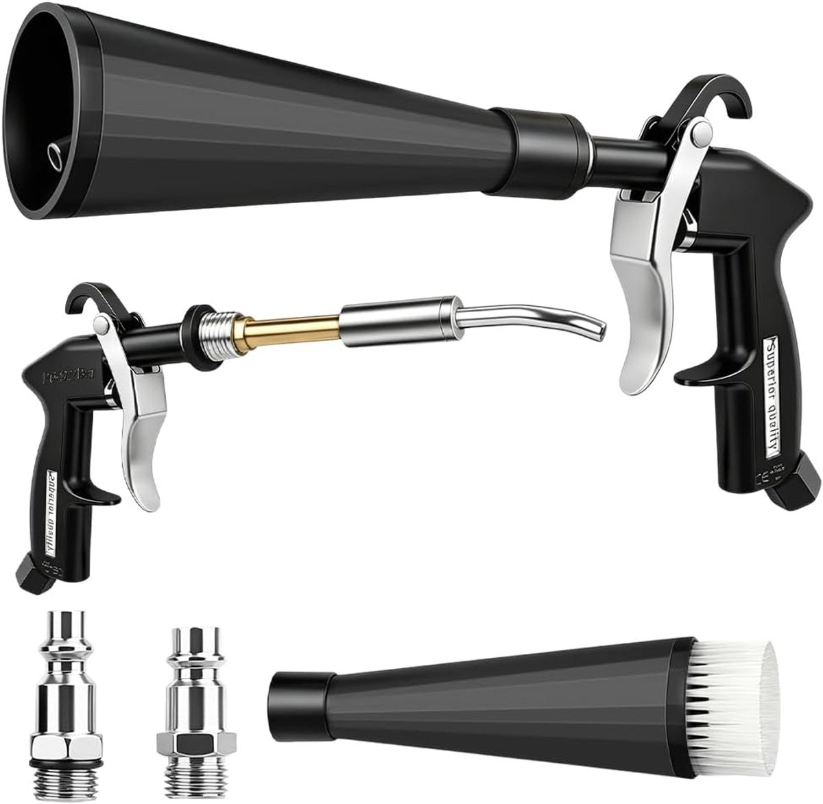 Reinigingspistool voor perslucht - hogedruk - met mondstuk en borstel - ideaal voor auto-interieur - ShopVlot
