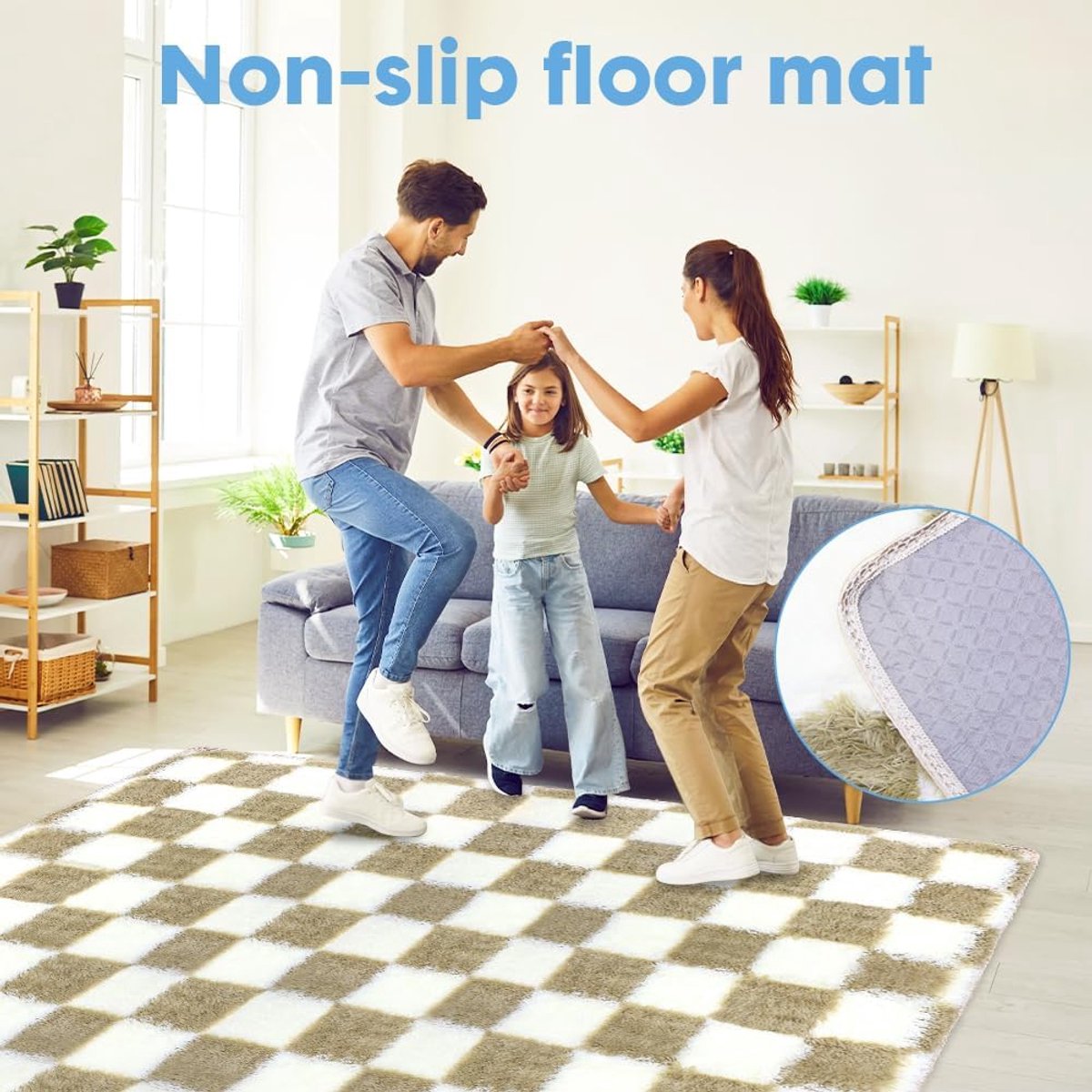 Loper hoogpolig bruin/wit - vintage geometrisch ontwerp - antislip en wasbaar - perfect voor slaapkamer of kinderkamer - ShopVlot