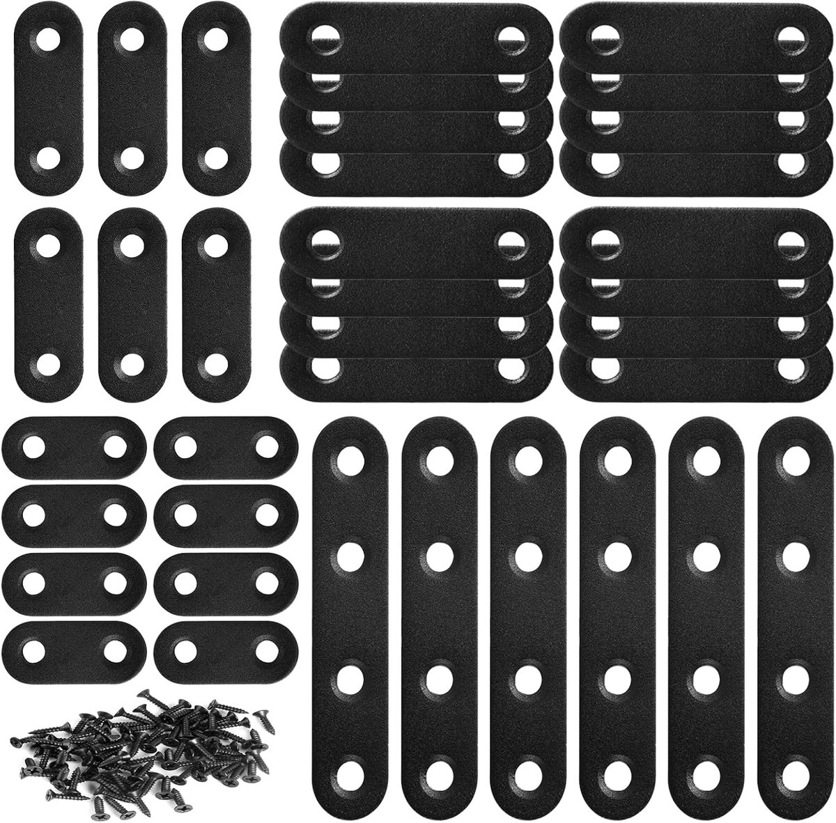 Flat connectors 32 stuks - zwarte roestvrijstalen verbindingen - perforaties met schroeven - ShopVlot