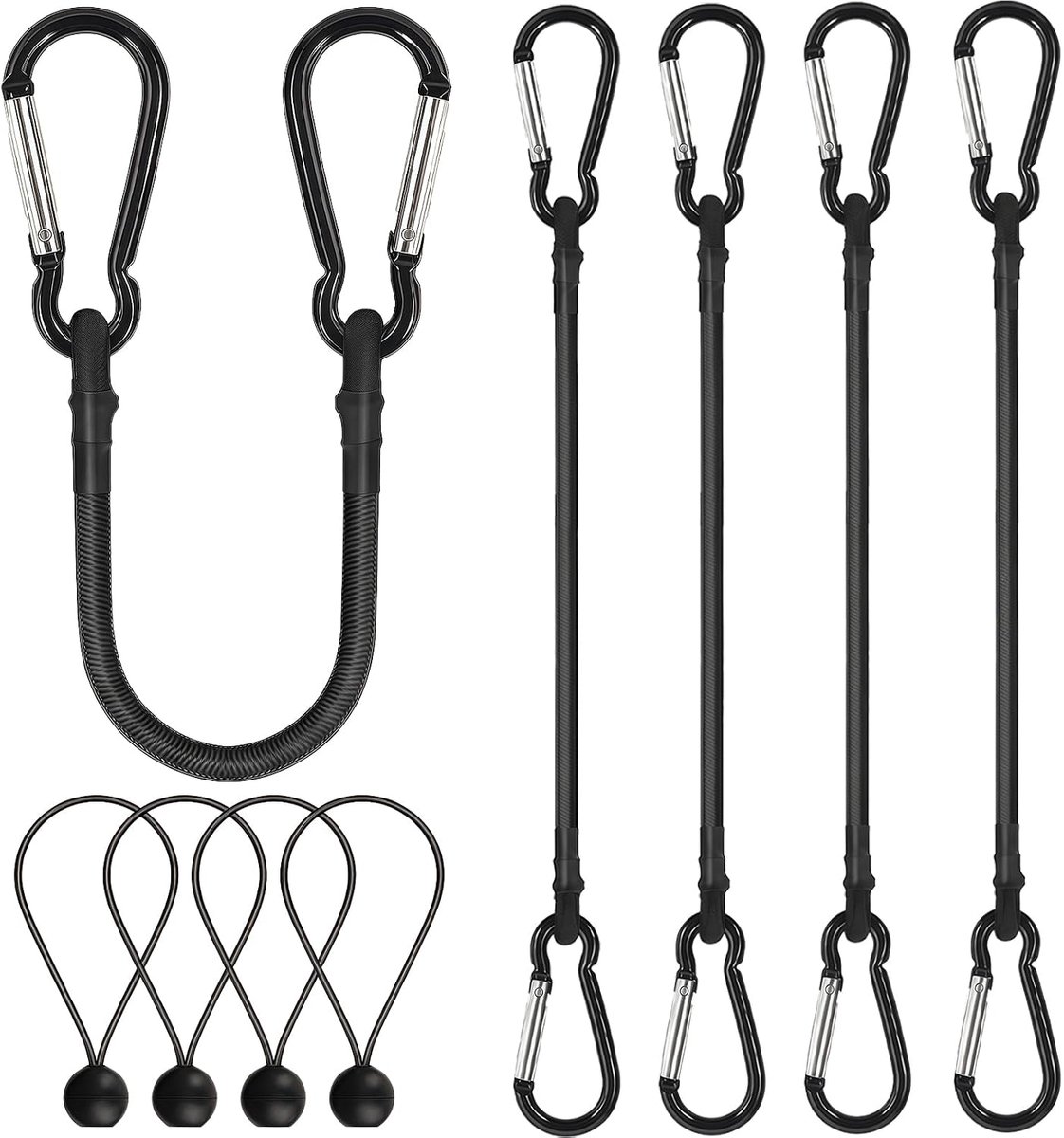 Elastisch touw 61 cm - met karabijnhaak - zwart - ideaal voor camping en vervoer - ShopVlot