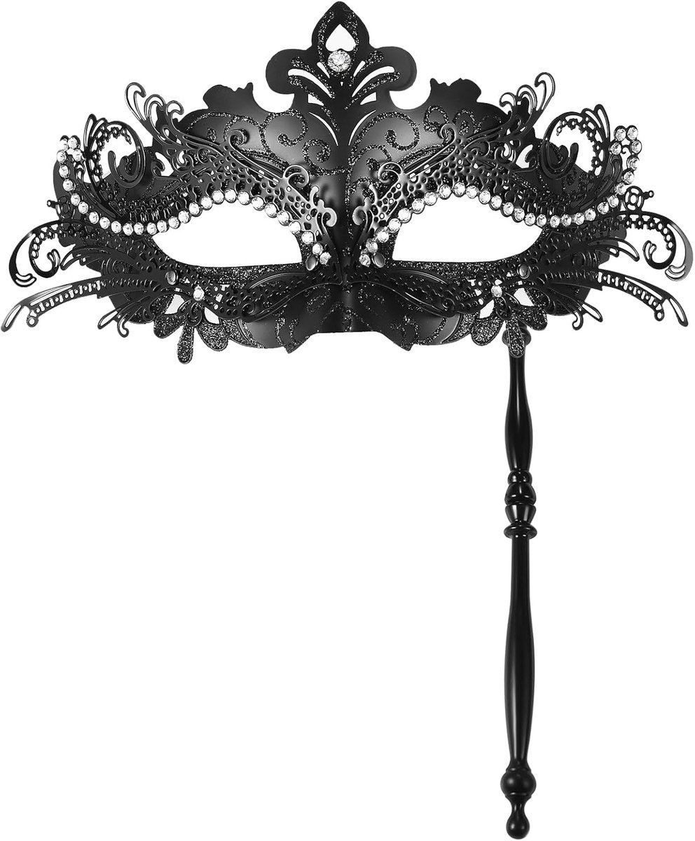 Venetaans masker voor dames - sexy metalen oogmasker - halfmasker met staaf - perfect voor carnaval - ShopVlot