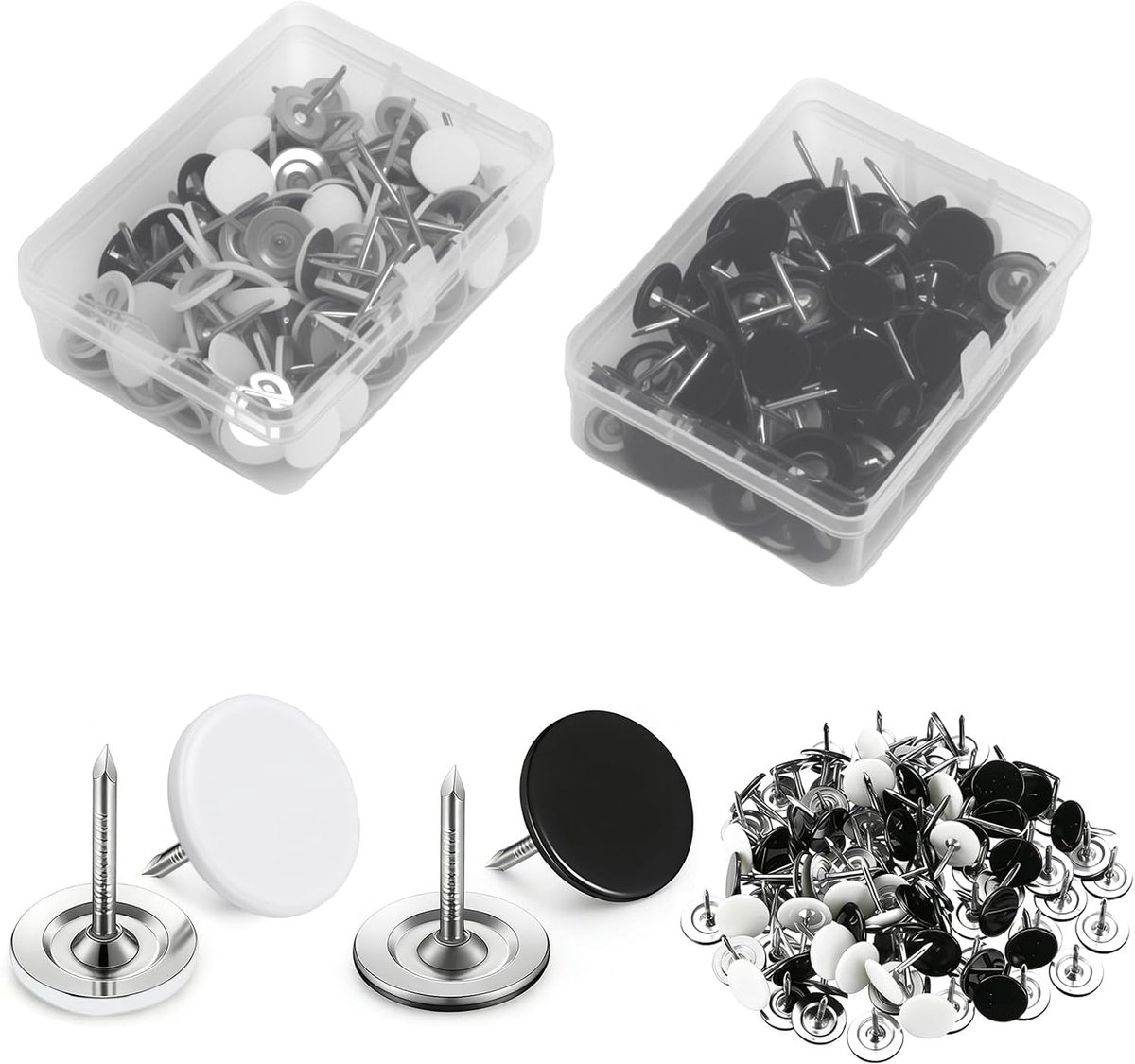 Tackspijkers set van 200 - 11 x 13 mm - zwart en wit - ideaal voor meubels en decoratie - ShopVlot