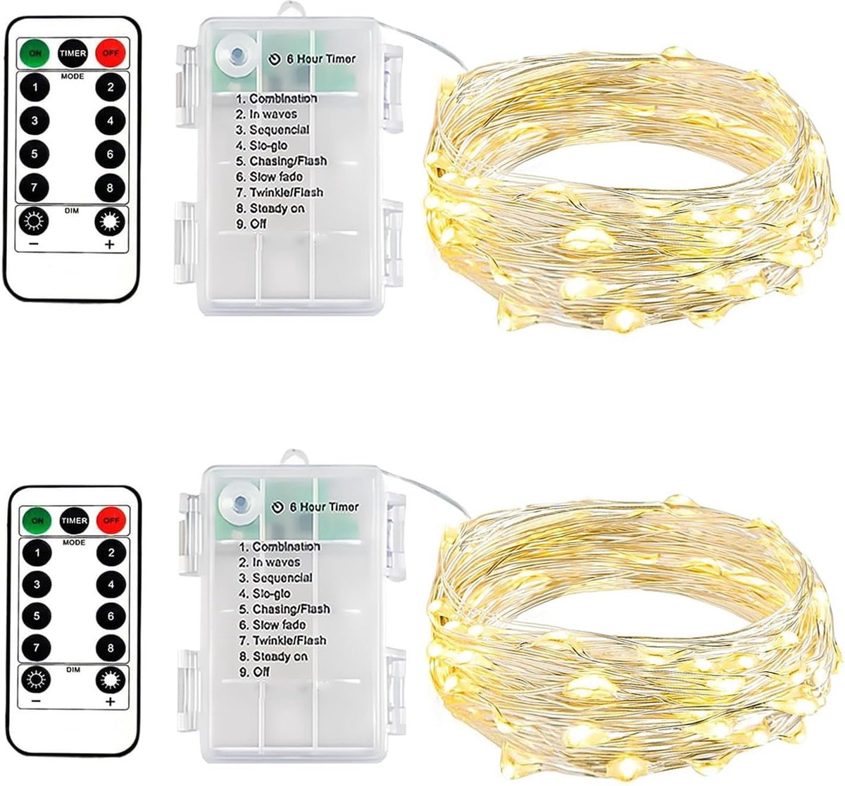 Sfeervolle fairy lights set van 2 - 5,5 m koperdraad met 50 LEDs - Warm wit - Perfect voor slaapkamer of feestdecoratie - ShopVlot