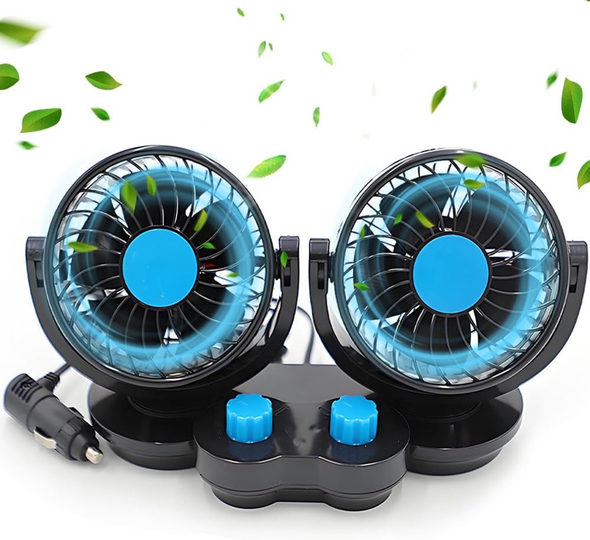 Auto Ventilator 12V Dubbele Kop - 360 Graden Draaibaar - Stil met 2 Snelheden - Voor een Koel Interieur - ShopVlot