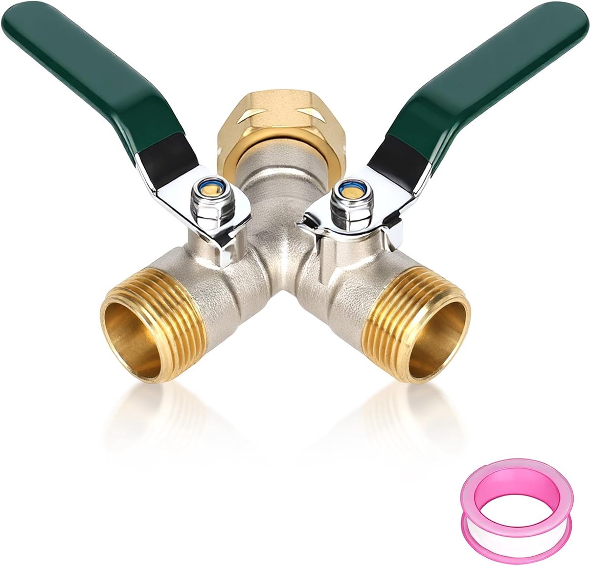 2-weg waterverdeler 3/4 inch - messing Y-verdeler - 2 aparte afsluiters - ideaal voor tuinirrigatie - ShopVlot