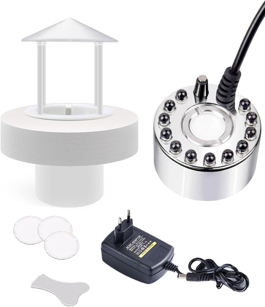 Fogger Ultrasonic Mist Maker 350 ml/u - Met 12 LED-lampen - Inclusief splash guard en vervangingsschijven - ShopVlot