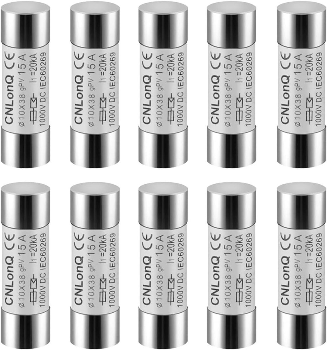 Fusible zonnepaneel 15A 10x38mm - 1000V DC - in-line fuse - bescherming voor zonnepanelen - ShopVlot