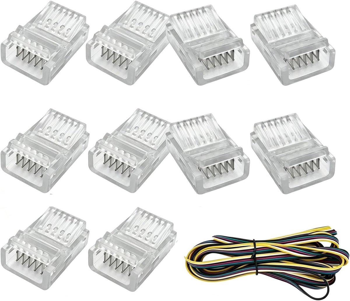 LED strip connector 6 pin - 12 mm - transparant kristal - stabiele verbinding voor RGB+CCT strips - ShopVlot