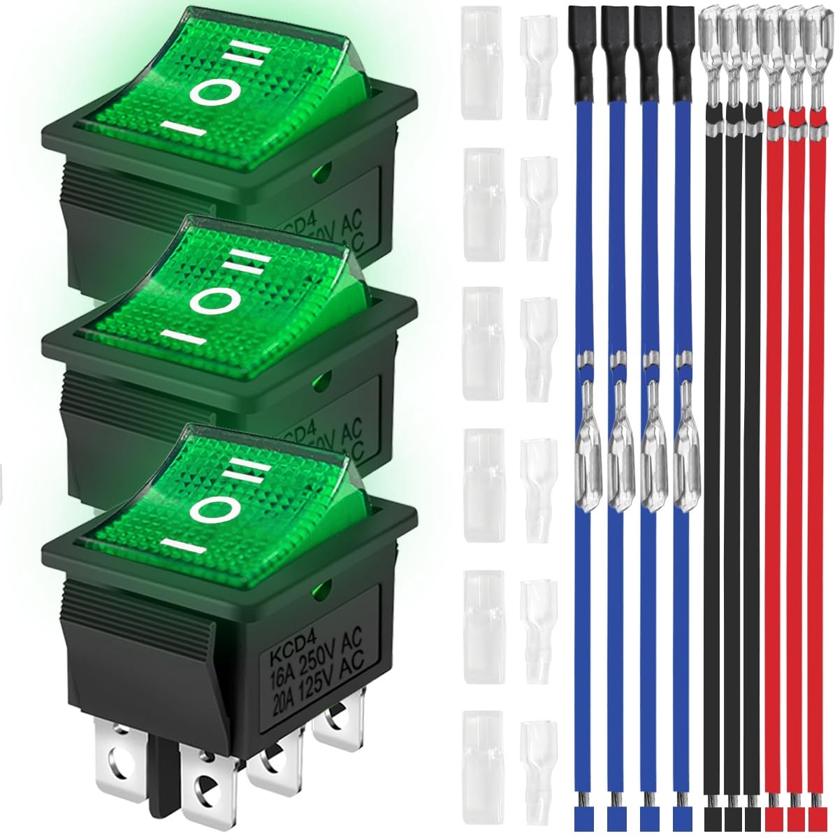 Toggle schakelaar 6 pin 3 positie - DPDT met groene LED - 16A 250V - ideaal voor boten - ShopVlot