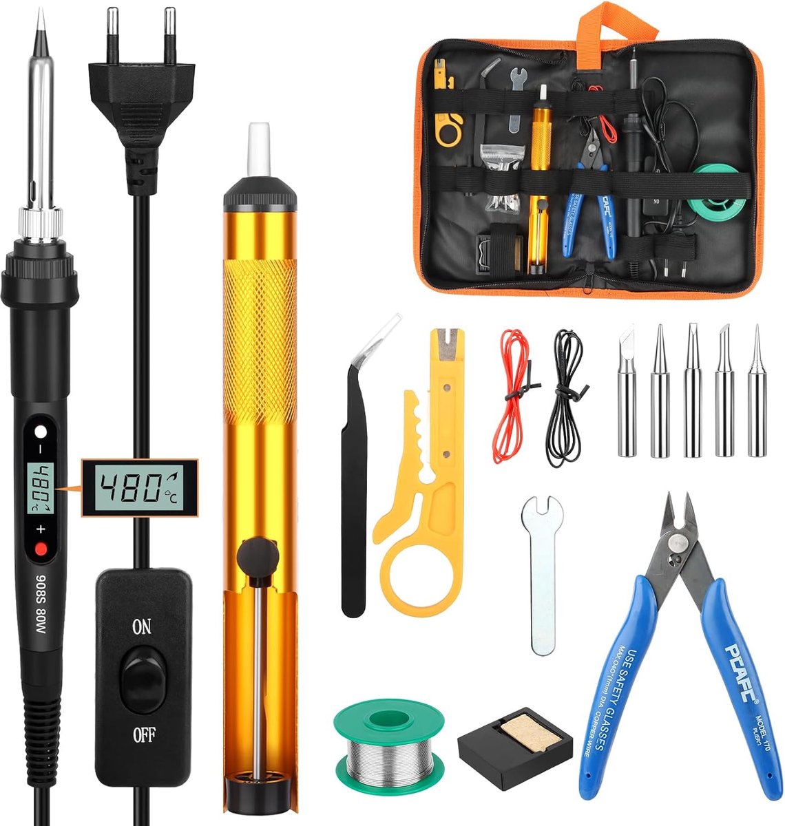 Soldering iron set 60 W - 17-delige set - verstelbare temperatuur - ideaal voor elektronica reparaties - ShopVlot
