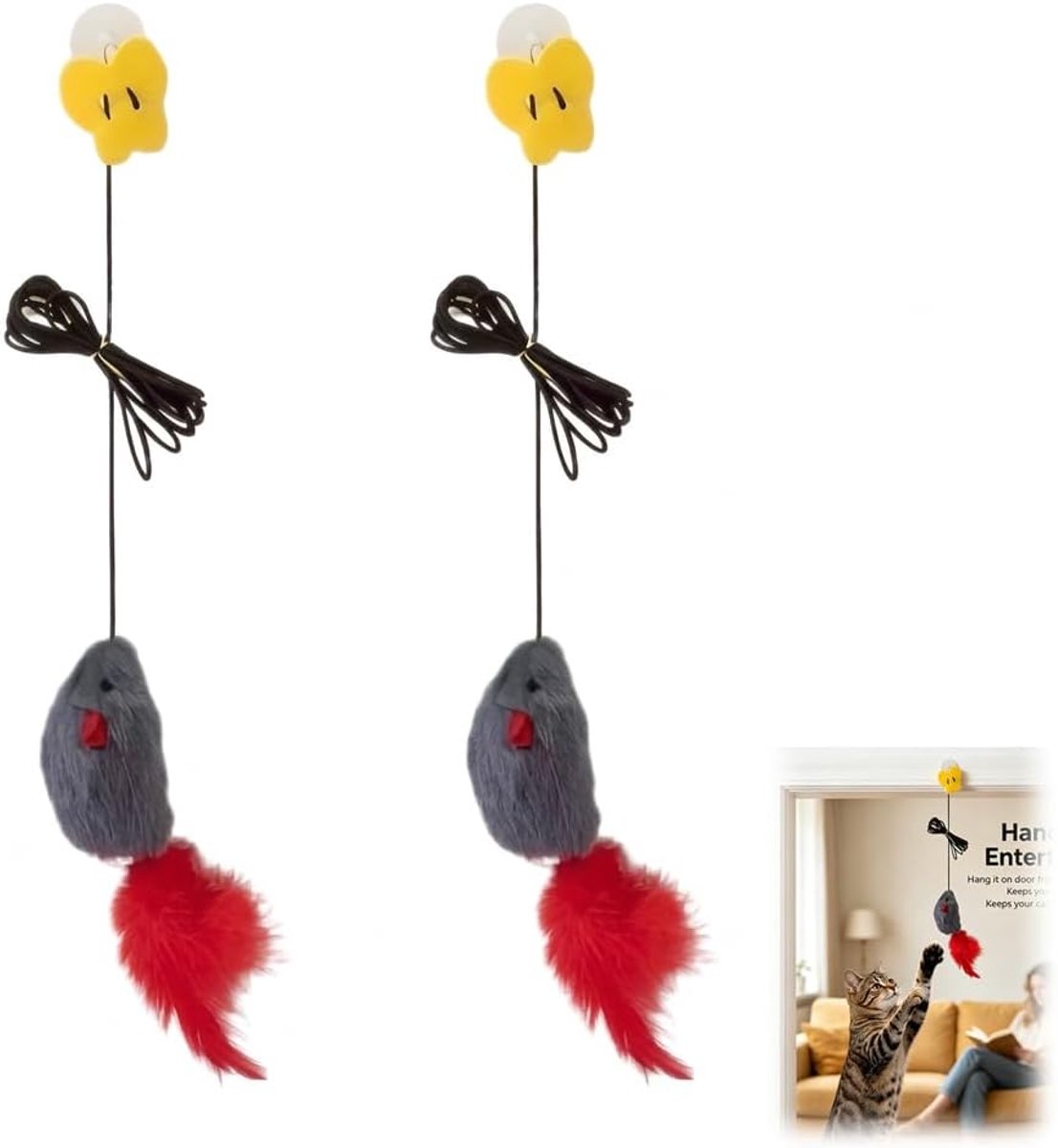 Hangend kattenspeelgoed - interactief deurkozijnspeelgoed - elastische muis met piepgeluid - stimuleert jachtinstincten - ShopVlot