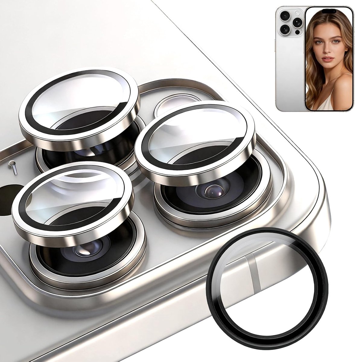 Camera bescherming set voor iPhone 16 Pro/16 Pro Max - 6 stuks - Metaal glas - Krasbestendig en schokproof - ShopVlot