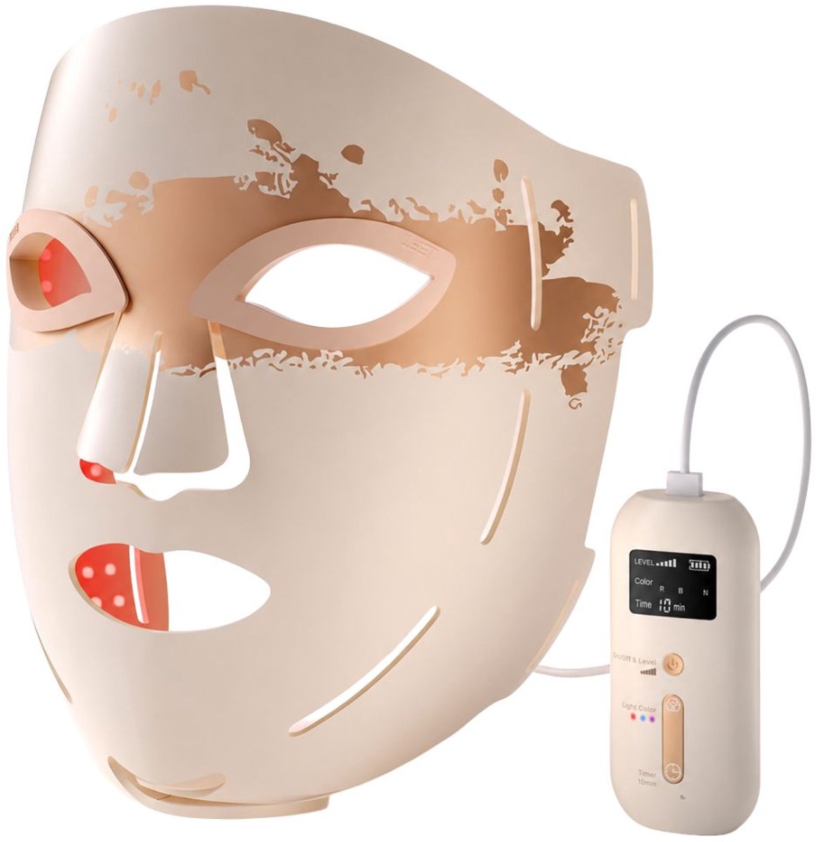 Lìon® LED Lichttherapie Gezichtsmasker – Oplaadbaar Beauty Masker voor Gezichtsverzorging - Beige - 33cm x 30cm x 5cm