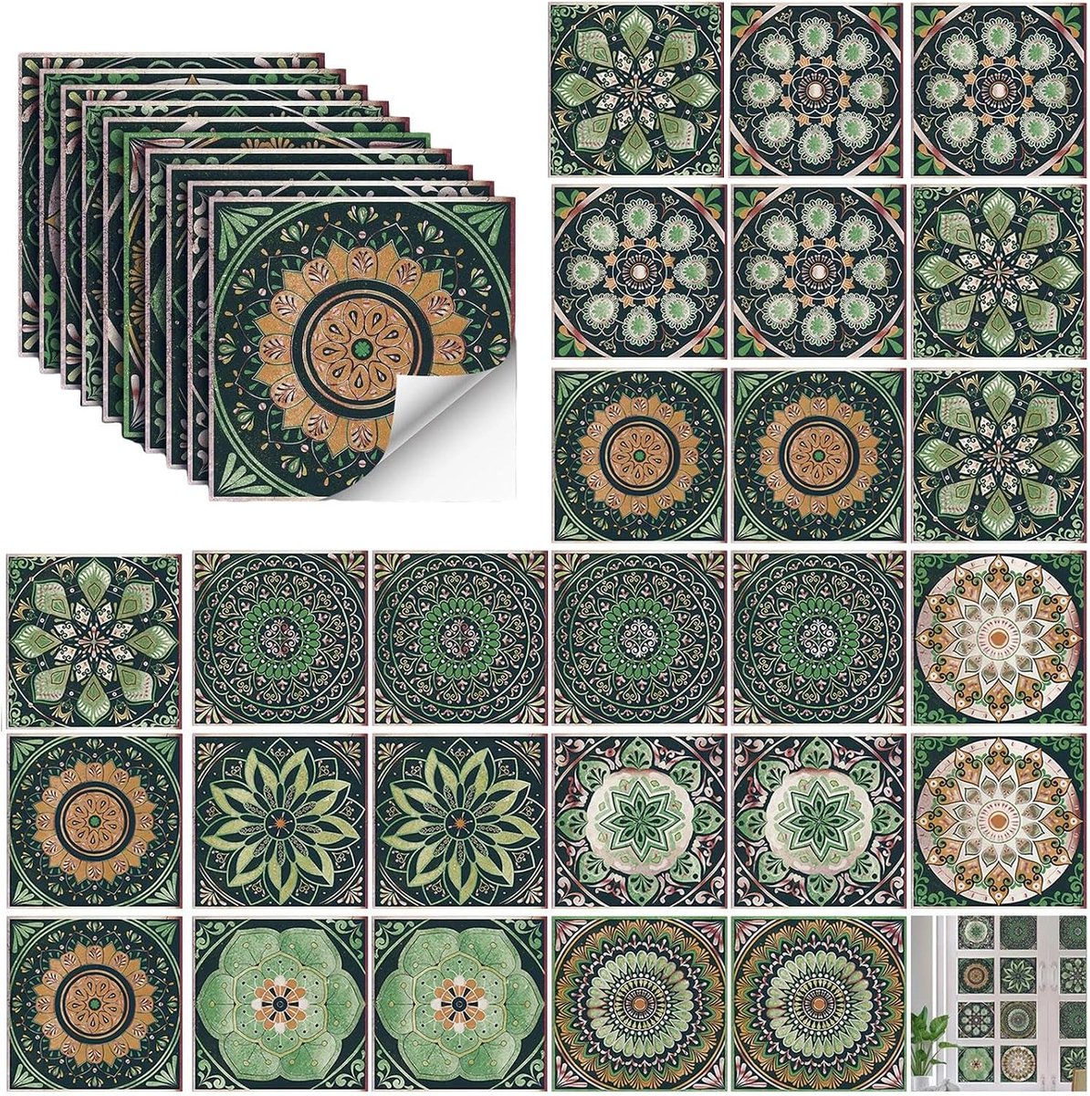 Tegelstickers badkamer 10 x 10 cm - Groene Marokkaanse stijl - Waterbestendig - Uniek wandontwerp - SnelShoppen